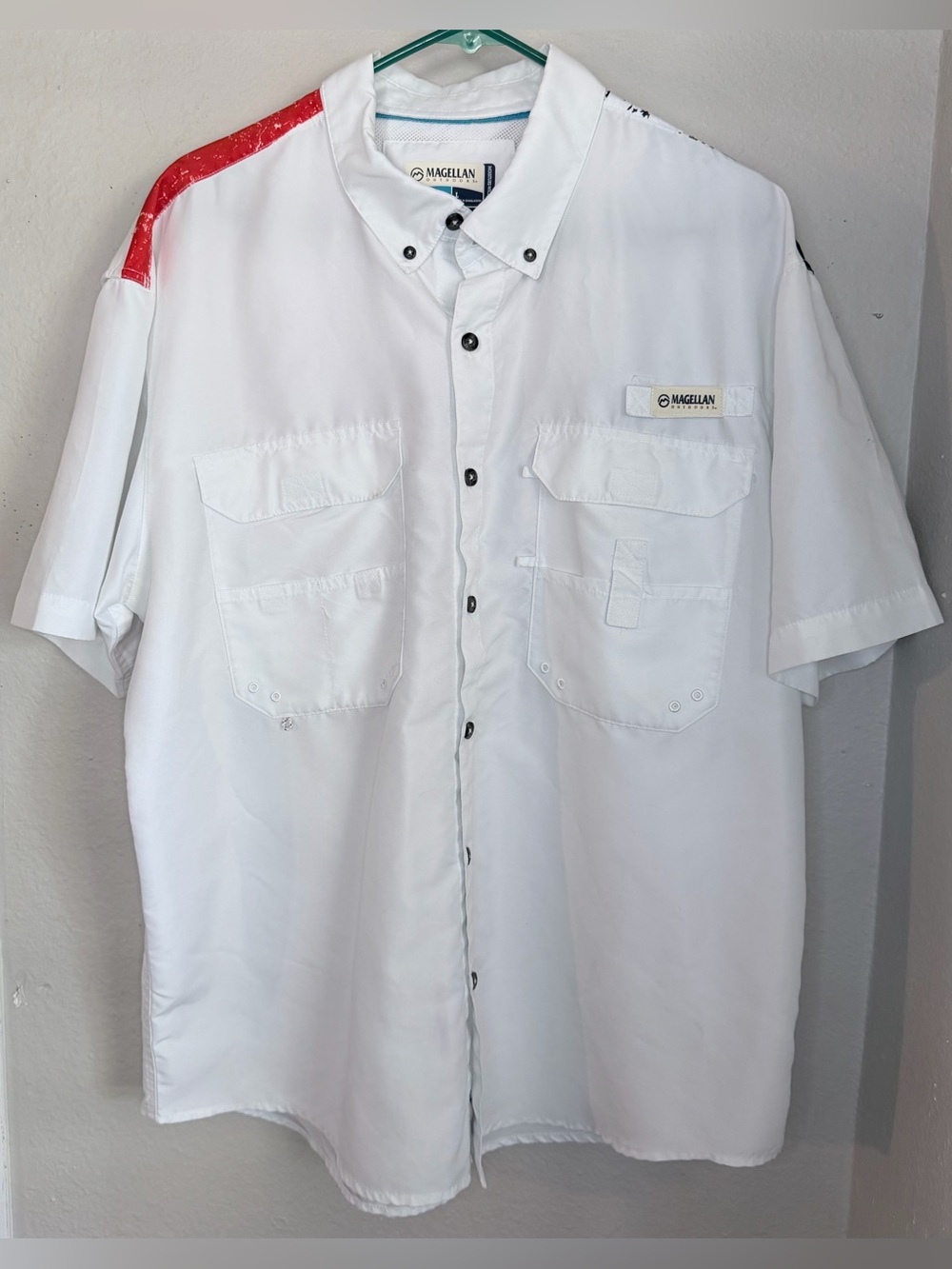 Magellan white American flag outdoors Short Sleeve Button Shirt Men Large